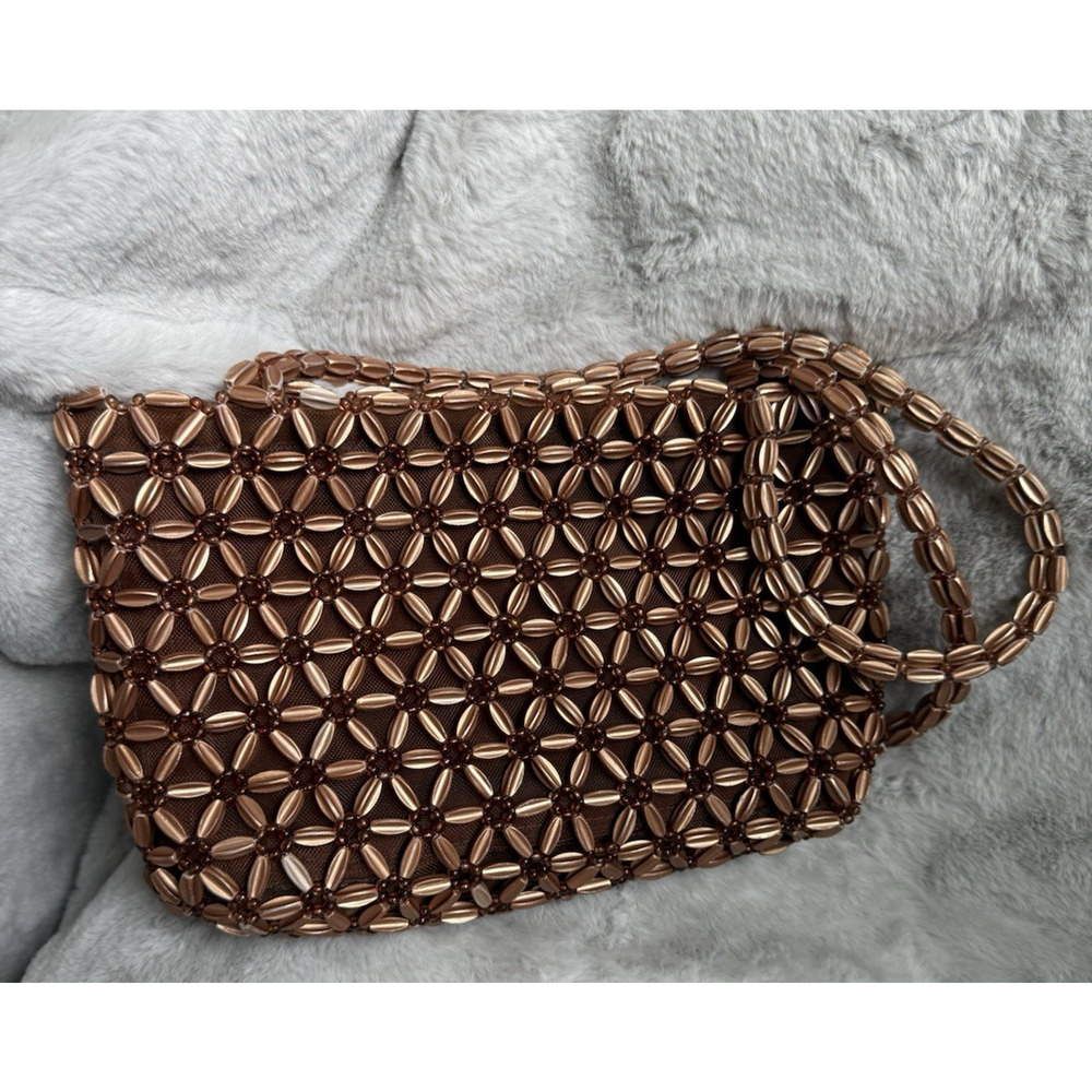 Beaded Brown Stylish Lightweight Mesh Party Flower Women's Bag